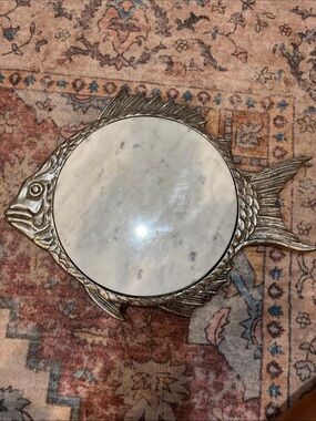 Vintage Marble Insert Fish Pewter Tray